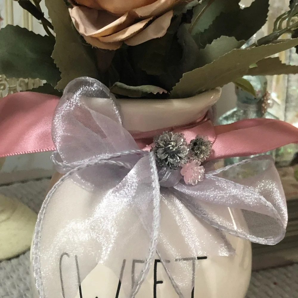 Decorative 'Sweet' Pink and Cream Floral Vase Accent